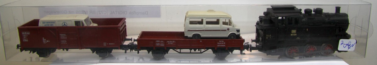 Märklin Zug Set 4, "Gütertransport", Digitale Dampflok BR 80039 (Code 78) + zwei Märklin Güterwagen mit Autos, AC, Spur H0, ohne OVP