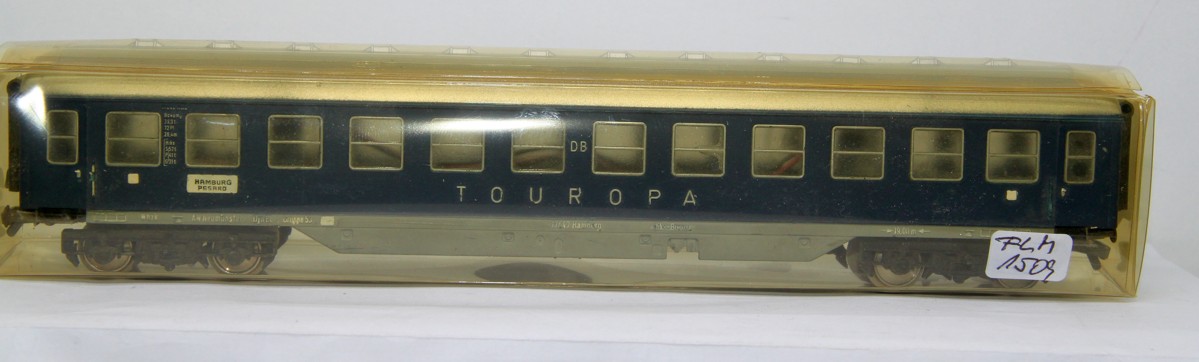 Fleischmann 1509, Personenwagen Eilzug TOUROPA DB mit Aufschrift "Hamburg-Pesaro", blau/Silber, DC, Spur H0, mit Ersatzverpackung