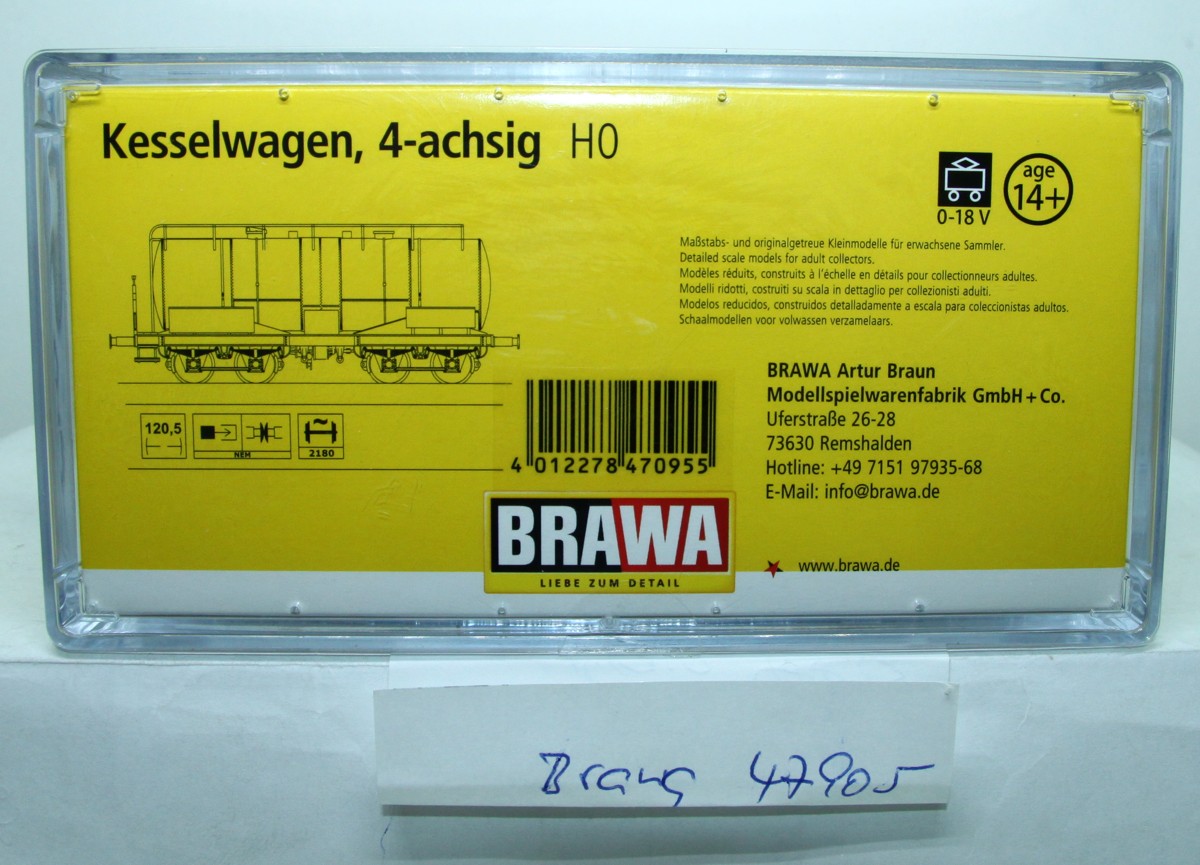 Brawa 47095, DB Krupp tank car, era III, with inscription "Wacker",