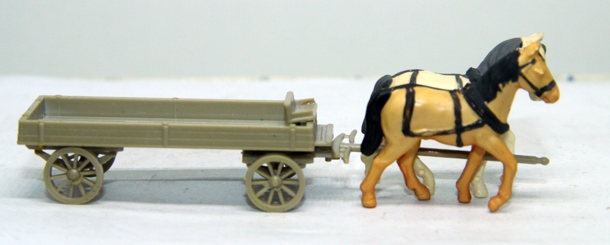 Modellbaufiguren Fuhrwerk 3, Pferdefuhrwerk unbeladen, für Spur H0, in Ersatzverpackung