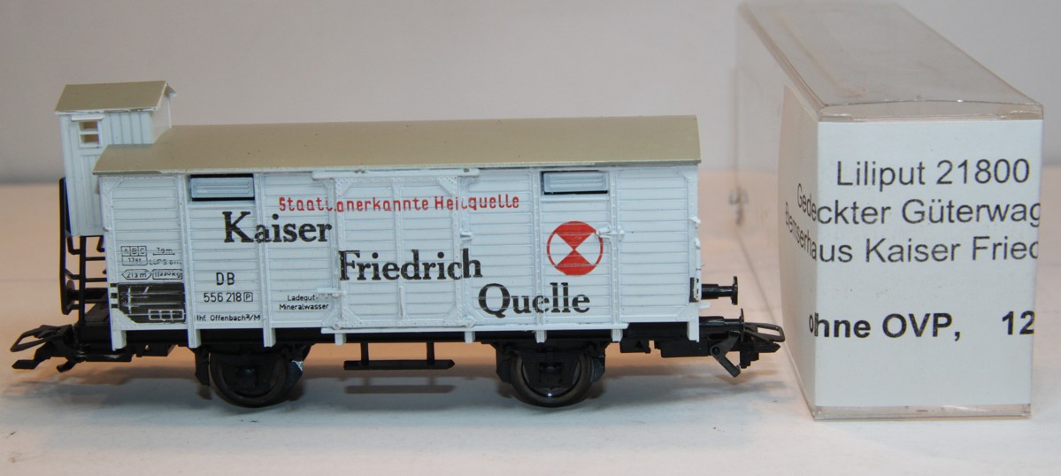 Liliput 21800. gedeckter Güterwagen mit Bremserhaus, "Kaiser Friedrich Quelle",  DC, Spur H0, ohne OVP