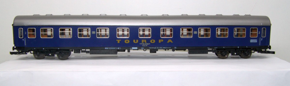 Roco 4282S, DB, Epoche IV, Bctüm Liegewagen mit Aufschrift "Touropa" 2. Klasse, blau, Vorbereitung Beleuchtung, DC, Spur H0, mit Ersatzverpackung 