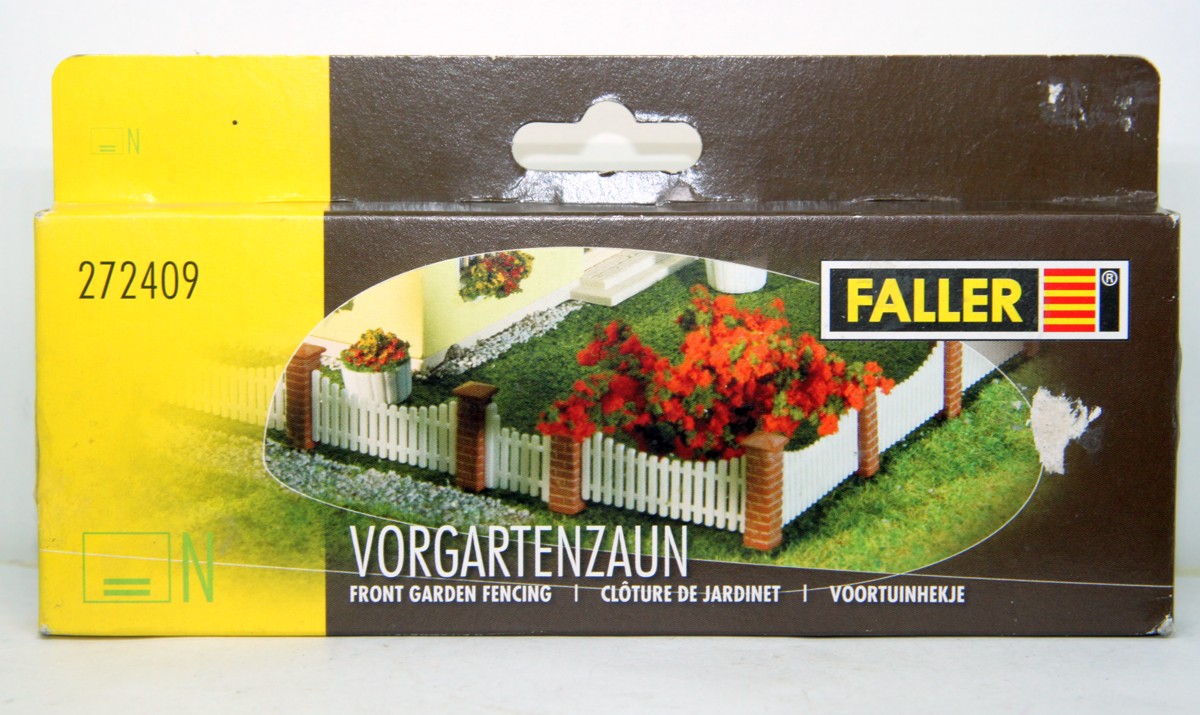 Faller 272409, Vorgartenzaun mit gemauerten Pfosten und weißen Zaunelementen, für Spur N, mit Originalverpackung
