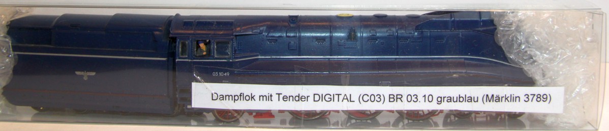 Verpackung der Märklin 3789, Dampflokomotive mit Schlepptender, blau