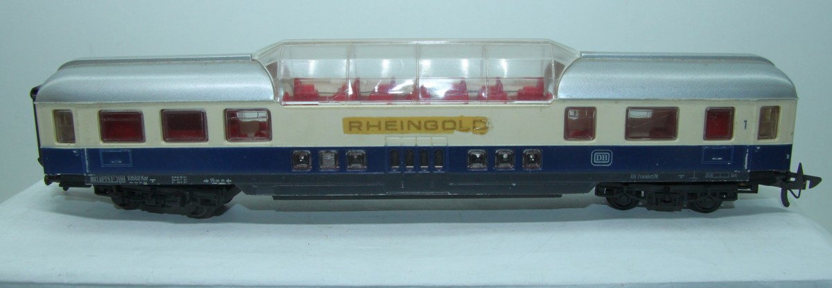 Hornby-ACHo (Meccano),Rheingoldwagen-Set , bestehend aus drei Wagen, blau/beige, DC, Spur H0, ohne Originalverpackung. Die Wagen sind bespielt mit Gebrauchsspuren, siehe Bilder