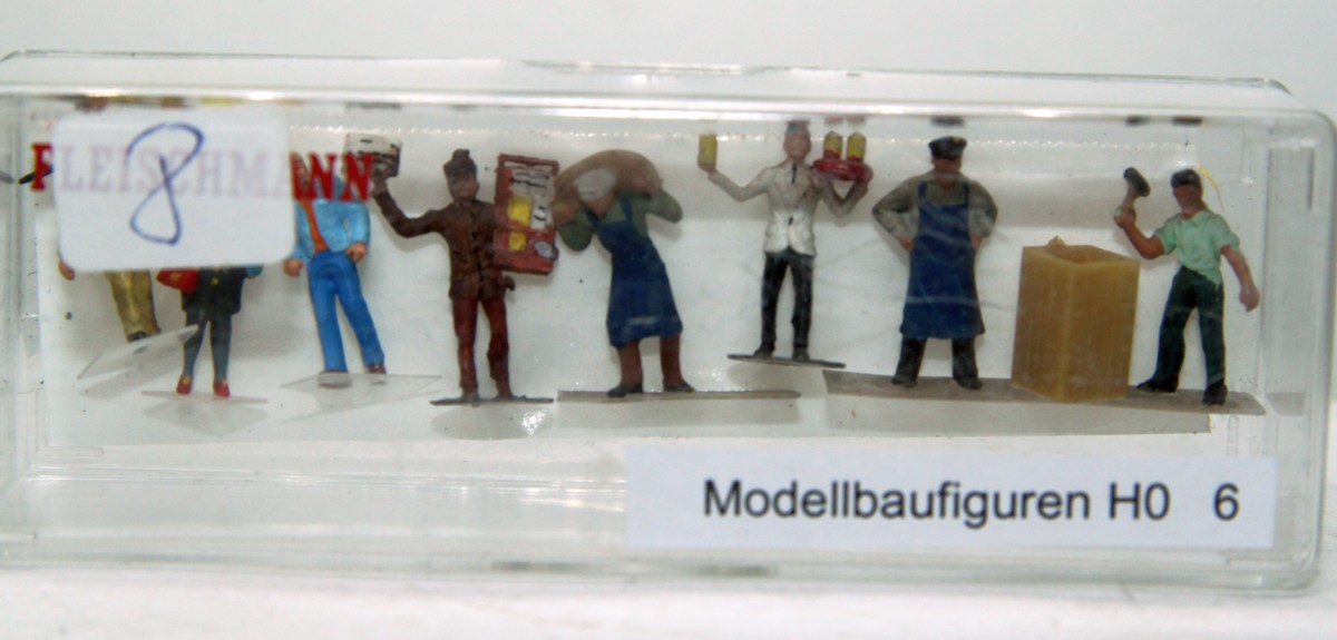 Modellbaufiguren-Set Nr. 6, verschiedene Arbeitende, 8 Stück, für Spur H0, in Ersatzverpackung