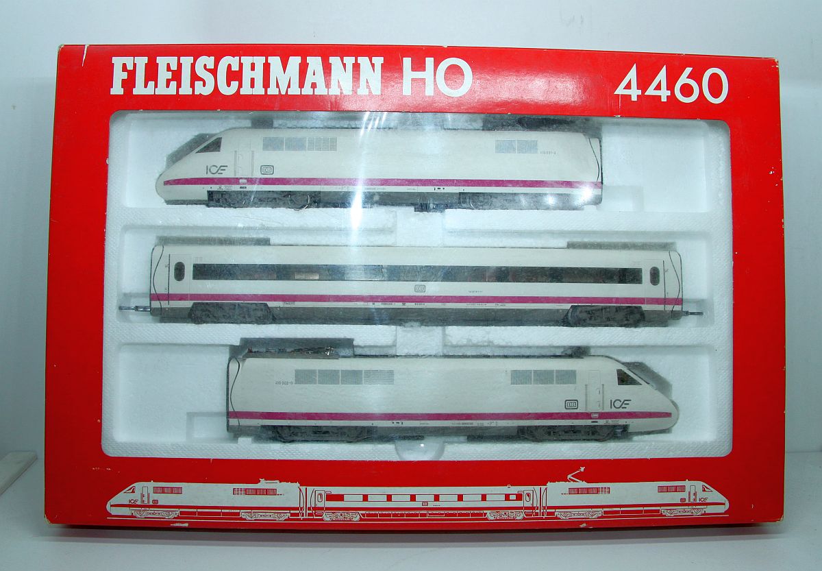 Fleischmann 4460, 3-part ICE 410 with motorised driving trailer and centre car, H0 gauge, with original packaging