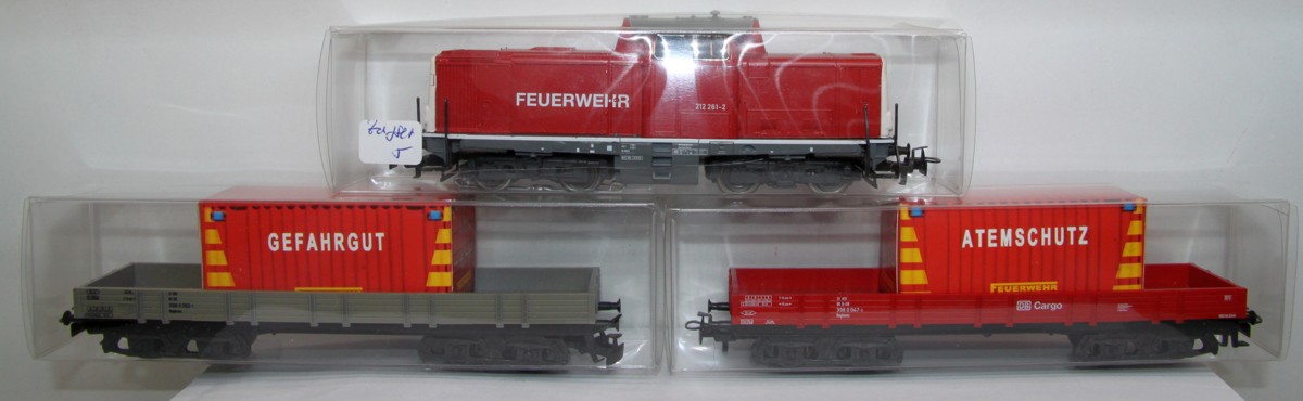 Märklin Zug Set 5, "Feuerwehr", Digitale Diesellok V 212 226-2 (Code 12) + zwei Märklin Güterwagen mit Containern, AC, Spur H0, ohne OVP