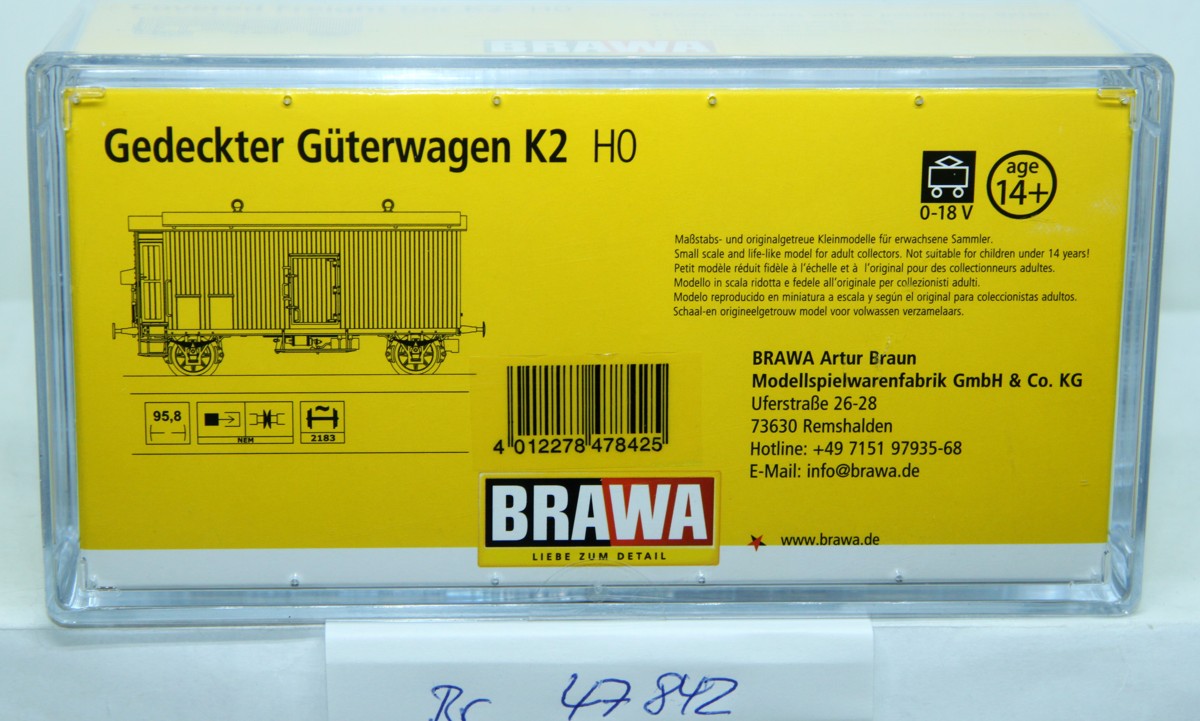 Brawa 47842, gedeckter Güterwagen K2 der SBB, Epoche III, mit Aufschrift "Feldschlösschen Bier", 