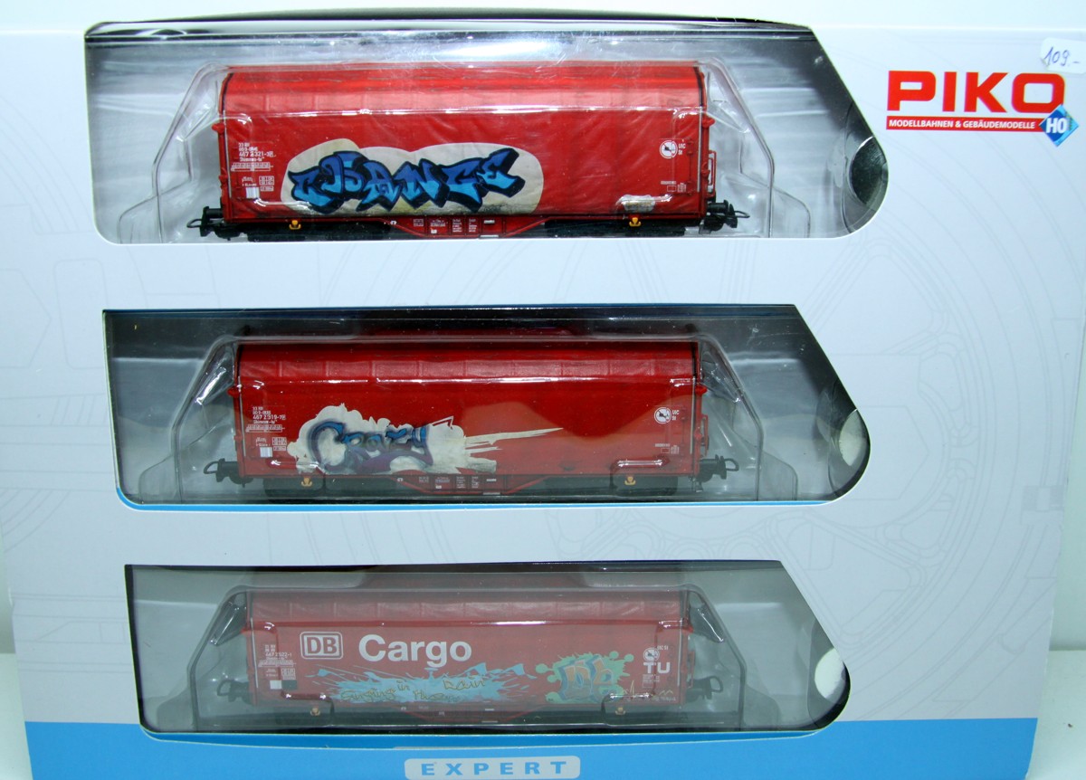 Piko 58354 A,B,C, Three-piece set sliding tarpaulin wagons, era VI., DC, gauge H0, 