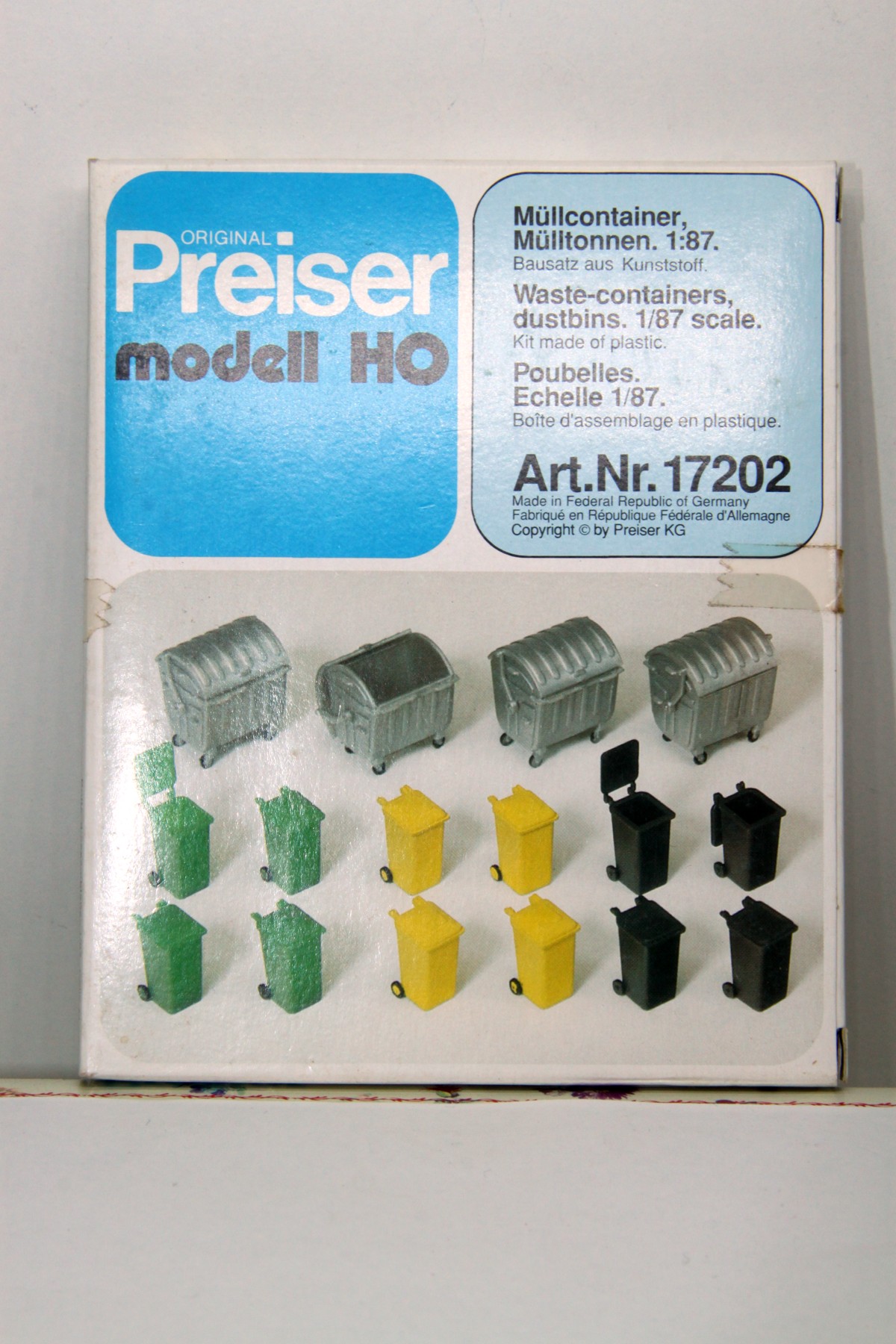 Preiser 17202, Müllcontainer und Mülltonnen, Bausatz