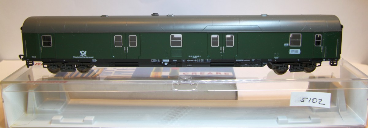 Fleischmann 5102, Postwagen der deutschen Bundespost, grün, DC, Spur H0, mit OVP