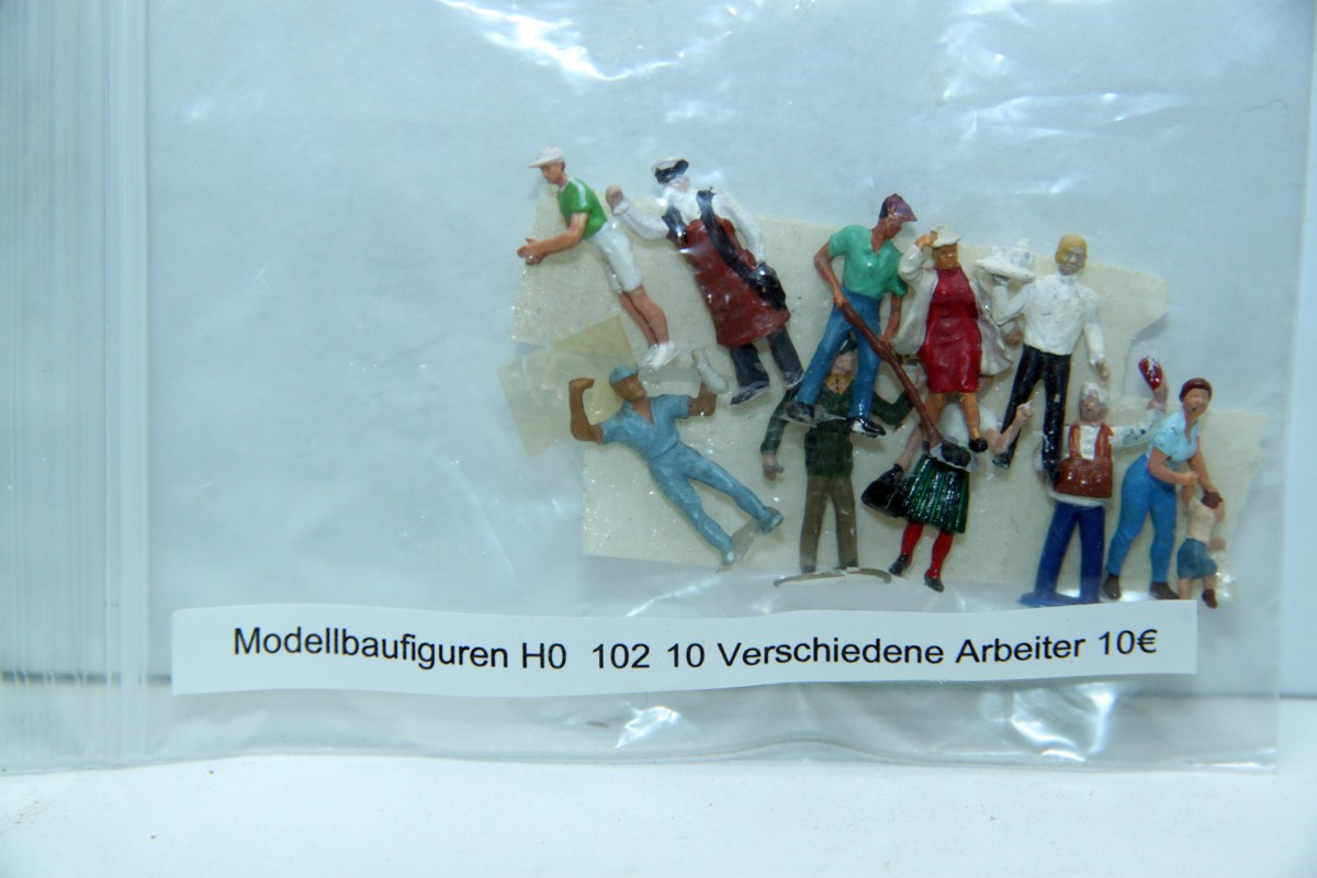 Modellbaufiguren-Set Nr. 102, verschiedene  Arbeiter, 10 Stück, für Spur H0, in Ersatzverpackung, 