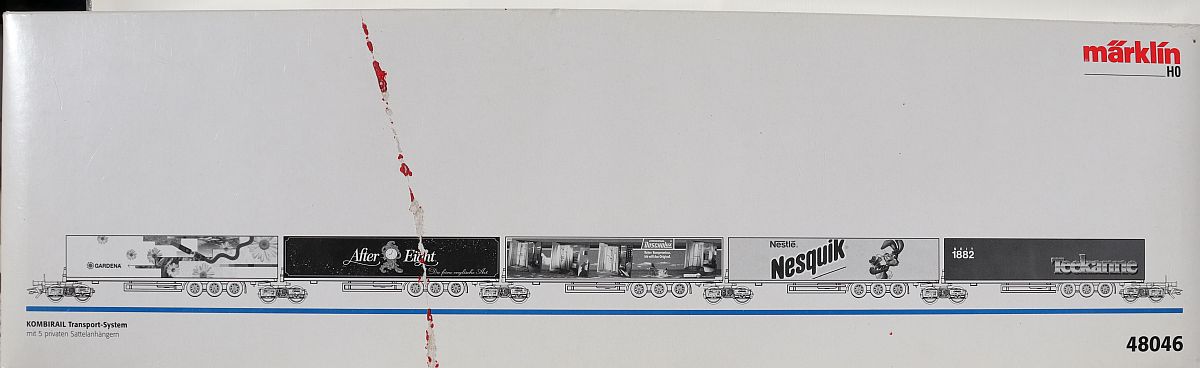 Märklin 48046, DB AG ‘Kombirail After Eight’ car set, 5 semi-trailers with coloured lettering, AC, for H0 scale,